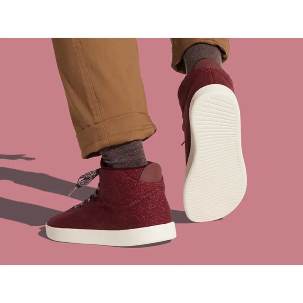 AllBirds Mens Wool Piper Mid Top Merino Wool Lace Up Sneakers Burgundy Size 9 - Picture 2 of 10